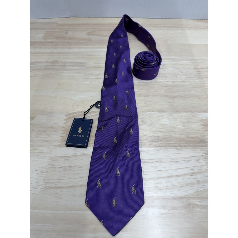 Polo Ralph Lauren Purple Polo Logo Geometric 100% Silk Tie - Hand Made In Italy